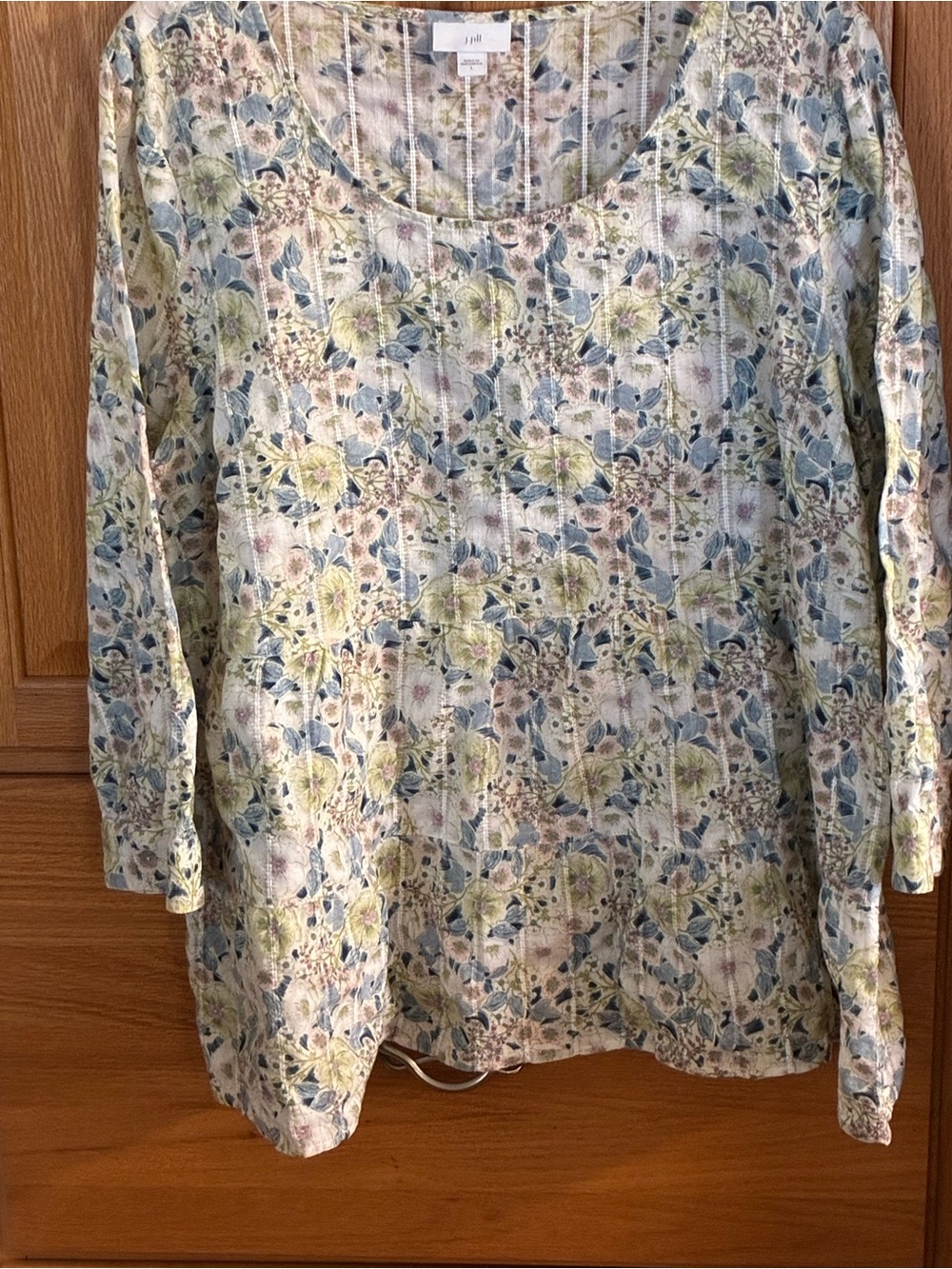 J. Jill tiered peplum top size L white blue floral boat neck textured cotton - Picture 4 of 4